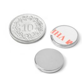 S-15-02-FOAM Disc magnet self-adhesive Ø 15 mm, height 2 mm, holds approx. 1.7 kg, neodymium, N35, nickel-plated