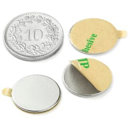 S-15-01-STIC Disco magnético adhesivo Ø 15 mm, alto 1 mm, sujeta aprox. 820 g, neodimio, N35, niquelado
