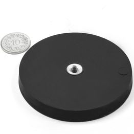 ITNG-66 Magnetsystem Ø 66 mm schwarz gummiert mit Innengewinde, hält ca. 25 kg, Gewinde M6