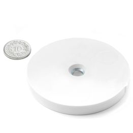 CSNGW-66 Sistema magnetico Ø 66 mm bianco gommato con foro svasato, tiene ca. 25 kg,