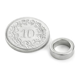 R-10-07-03-DN, Ringmagneet Ø 10/7 mm, hoogte 3 mm, neodymium, N45, vernikkeld, diametral gemagnetiseerd