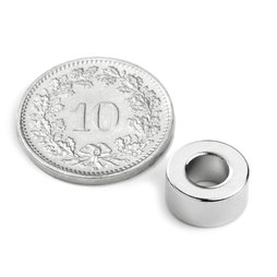 R-10-05-05-DN, Ringmagneet Ø 10/5 mm, hoogte 5 mm, neodymium, N45, vernikkeld, diametral gemagnetiseerd