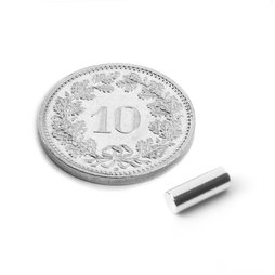 S-03-08-N, Staafmagneet Ø 3 mm, hoogte 8 mm, neodymium, N48, vernikkeld