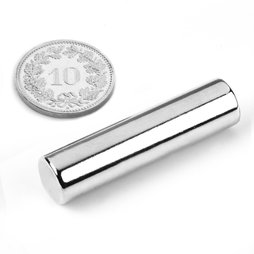 S-10-40-N, Staafmagneet Ø 10 mm, hoogte 40 mm, neodymium, N40, vernikkeld