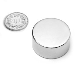 S-30-15-N, Schijfmagneet Ø 30 mm, hoogte 15 mm, neodymium, N42, vernikkeld