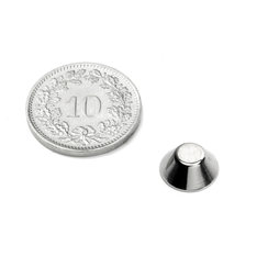CN-10-05-04-N, Konische magneet Ø 10/5 mm, hoogte 4 mm, neodymium, N45, vernikkeld
