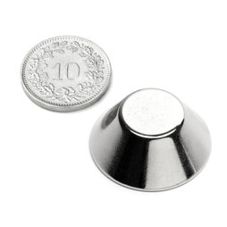 CN-25-13-10-N, Konische magneet Ø 25/13 mm, hoogte 10 mm, neodymium, N38, vernikkeld