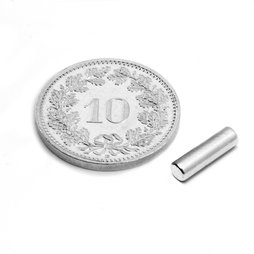S-03-10-N, Staafmagneet Ø 3 mm, hoogte 10 mm, neodymium, N45, vernikkeld