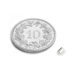 S-02-03-N, Staafmagneet Ø 2 mm, hoogte 3 mm, neodymium, N45, vernikkeld