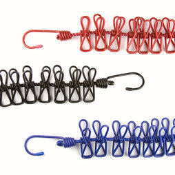 M-62/red, Universal-Leine mit Klammern, elastisch, 1.4 m ungedehnt, mit 10 Metallklammern, rot