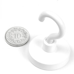 FTNW-32, Haakmagneet wit, Ø 32.3 mm, met witte poedercoating, schroefdraad M5