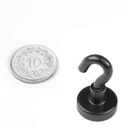 FTNB-16, Crochet magnétique noir, Ø 16.3 mm, revêtement poudre, pas de vis M4