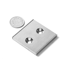 CSR-40-40-04-N, Flachleisten-Magnet 40 x 40 x 4 mm, mit Senkbohrung, in U-förmigem Stahlprofil