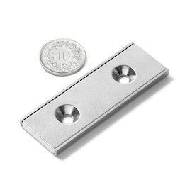 CSR-60-20-04-N, Neodymium stripmagneet 60 x 20 x 4 mm, met verzonken gat, in stalen u-profiel