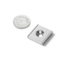 CSR-20-20-04-N, Flachleisten-Magnet 20 x 20 x 4 mm, mit Senkbohrung, in U-förmigem Stahlprofil