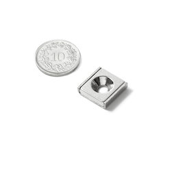 CSR-15-15-04-N, Flachleisten-Magnet 15 x 15 x 4 mm, mit Senkbohrung, in U-förmigem Stahlprofil