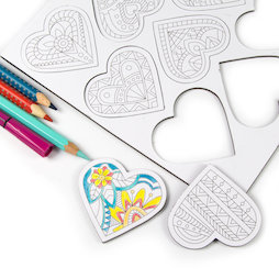 LIV-109, Mandala harten, koelkastmagneten om zelf in te kleuren, hartvormig, set van 9