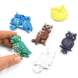 SALE-102, Glitzy Owls, Kühlschrankmagnete in Gebraucht-Optik, 6er-Set