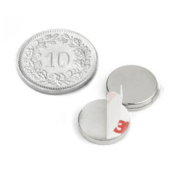 S-12-02-FOAM, Disque magnétique (autocollant) Ø 12 mm, hauteur 2 mm, néodyme, N35, nickelé