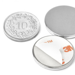 S-22-02-FOAM, Disque magnétique (autocollant) Ø 22 mm, hauteur 2 mm, néodyme, N35, nickelé