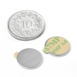 S-13-01-STIC, Scheibenmagnet (selbstklebend) Ø 13 mm, Höhe 1 mm, Neodym, N35, vernickelt