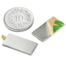 Q-20-10-01-STIC, Parallélépipède magnétique (autocollant) 20 x 10 x 1 mm, néodyme, N35, nickelé