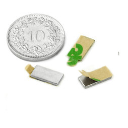 Q-10-05-01-STIC, Parallelepipedo magnetico (autoadesivo) 10 x 5 x 1 mm, neodimio, N35, nichelato