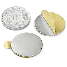 S-20-01-STIC, Disco magnético (adhesivo) Ø 20 mm, alto 1 mm, neodimio, N35, niquelado