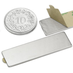 Q-40-12-01-STIC, Quadermagnet (selbstklebend) 40 x 12 x 1 mm, Neodym, N35, vernickelt
