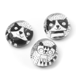 LIV-121/black, Katzen, handgemachte Kühlschrankmagnete, 3er-Set, schwarz-weiss