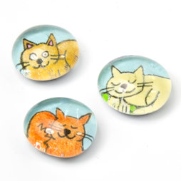 LIV-121/colored, Katzen, handgemachte Kühlschrankmagnete, 3er-Set, bunt