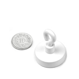 OTNW-25, Aimant en pot avec œillet blanc, Ø 25.3 mm, revêtement poudre, pas de vis M4