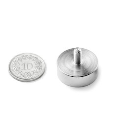GTN-20, Topfmagnet mit Gewindezapfen, Ø 20 mm, Gewinde M4, Haftkraft ca. 12 kg