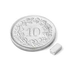 Q-05-2.5-02-HN, Parallélépipède magnétique 5 x 2.5 x 2 mm, néodyme, 44H, nickelé