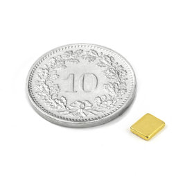 Q-05-04-01-G, Parallélépipède magnétique 5 x 4 x 1 mm, néodyme, N50, doré