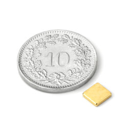 Q-CDM48-G, Quadermagnet 5 x 5 x 1 mm, Neodym, N48, vergoldet