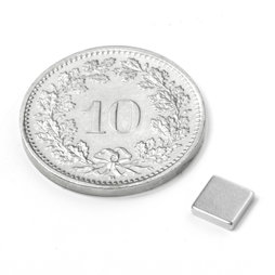 Q-CDM50-N, Blokmagneet 5 x 5 x 1.2 mm, neodymium, N50, vernikkeld