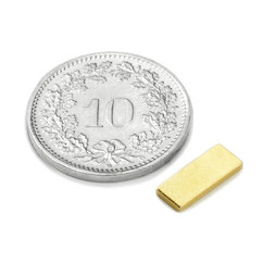 Q-10-04-1.2-G, Parallelepipedo magnetico 10 x 4 x 1.2 mm, neodimio, N50, dorato