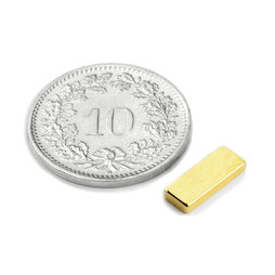 Q-10-04-1.5-G, Parallélépipède magnétique 10 x 4 x 1.5 mm, néodyme, N50, doré
