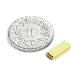 Q-10-04-02-G, Parallélépipède magnétique 10 x 4 x 2 mm, néodyme, N50, doré