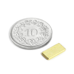Q-10-05-01-G, Quadermagnet 10 x 5 x 1 mm, Neodym, N50, vergoldet