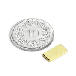 Q-10-05-1.2-G, Blokmagneet 10 x 5 x 1.2 mm, neodymium, N50, verguld