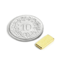 Q-10-05-1.5-G, Parallélépipède magnétique 10 x 5 x 1.5 mm, néodyme, N50, doré