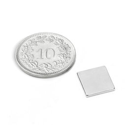 Q-10-10-1.2-N52N, Quadermagnet 10 x 10 x 1.2 mm, Neodym, N52, vernickelt