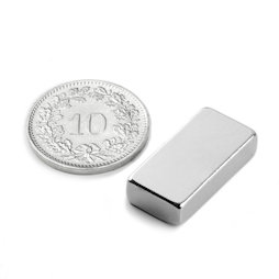 Q-20-10-05-N, Quadermagnet 20 x 10 x 5 mm, Neodym, N42, vernickelt