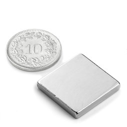 Q-20-20-03-N, Quadermagnet 20 x 20 x 3 mm, Neodym, N45, vernickelt