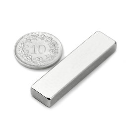 Q-40-10-05-N, Parallélépipède magnétique 40 x 10 x 5 mm, néodyme, N42, nickelé