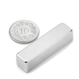 Q-40-10-10-N, Parallélépipède magnétique 40 x 10 x 10 mm, néodyme, N42, nickelé