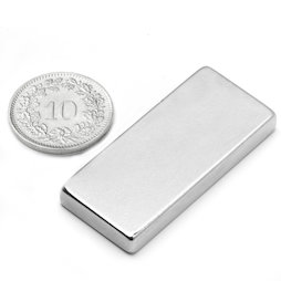 Q-40-18-05-N, Parallélépipède magnétique 40 x 18 x 5 mm, néodyme, N35, nickelé