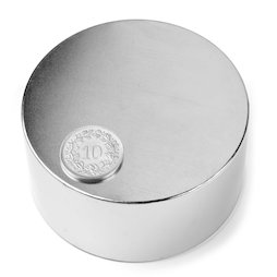 S-70-35-N, Scheibenmagnet Ø 70 mm, Höhe 35 mm, Neodym, N45, vernickelt